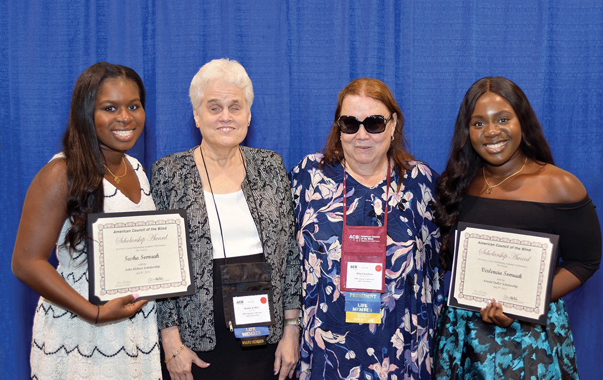 2019 scholarship winners Sasha and Verlencia Somuah with Scholarship Committee chair Denise Colley and Immediate Past President Kim Charlson.