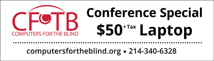 Banner ad for Computers For The Blind - Conference special $50 Laptop