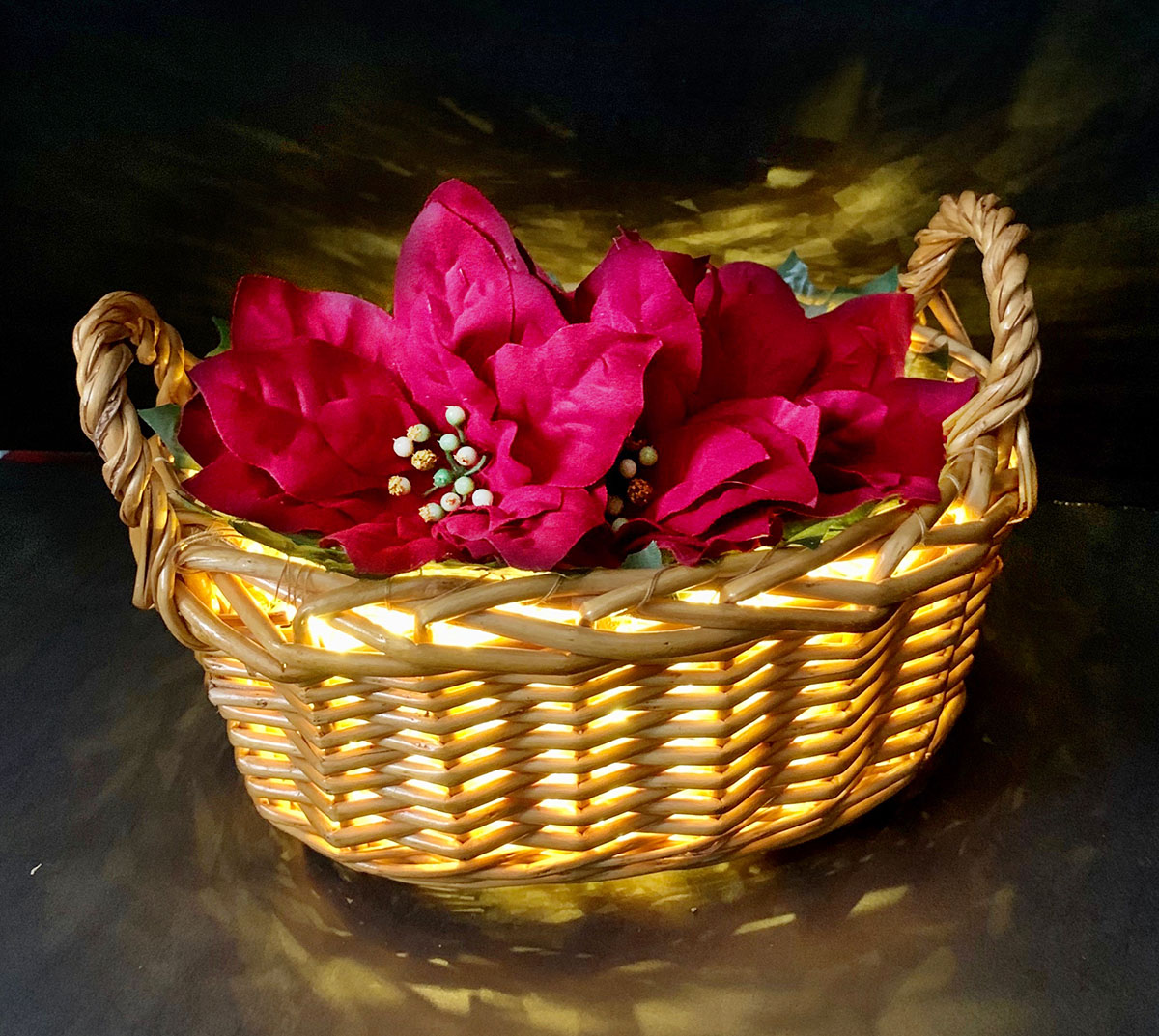 Lighted Poinsettia Basket