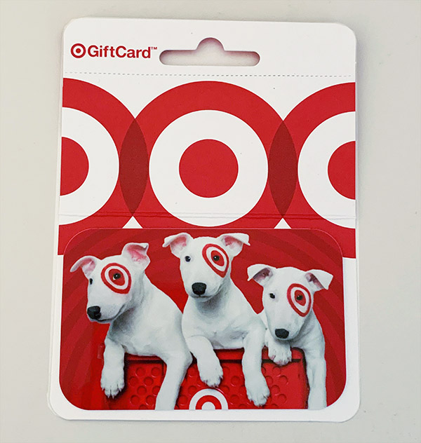 Target Gift Card with image of 3 dogs and red bullseye