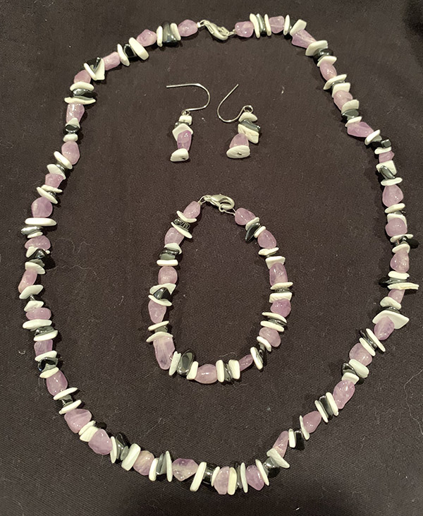 Hematite and Amethyst necklace, bracelet and earring set