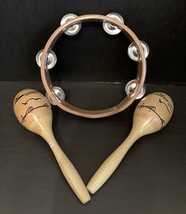 Tambourine with pair of wooden Maracas